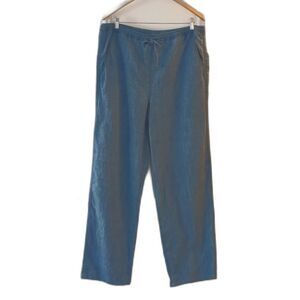 Jones NY Chambray Med Pant Blue Linen Pull on Wide Leg Relaxed Drawstring MED